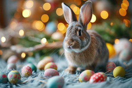 colorful easter eggs with cute bunnyの素材