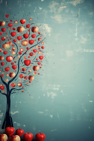 Love tree and apples on chalkboard backgroundの素材