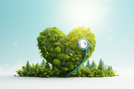 Green heart made from leaves, World Health Day conceptの素材