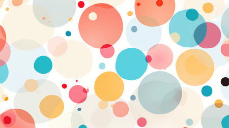 Abstract Polka Dots: Playful Overlapping Polka Dots in Various Colors and Sizes on Light Backgroundの素材
