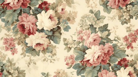 Vintage Floral Tapestry: Intricate Floral Pattern Mimicking Vintage Tapestry in Muted Rose, Sage, and Cream Tonesの素材