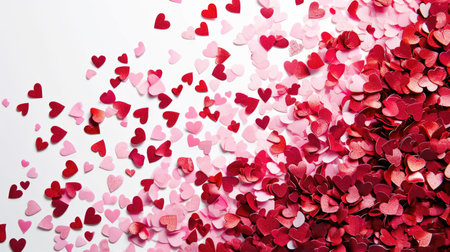 Joyful Heart Abundance - Vibrant Red and Pink Hearts Scattered on White in a Valentine's Day Conceptの素材