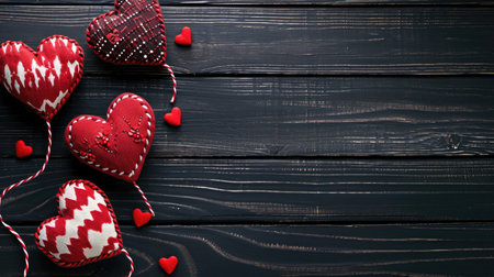 Minimalist Love on Black - Handmade Hearts Arranged Diagonally in a Valentine's Day Conceptの素材