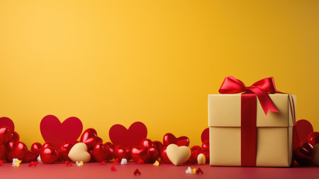 Bright Yellow Joy - Cheerful Valentine's Day Scene with Heart Adorned Gift Boxes, Valentine's Day Conceptの素材
