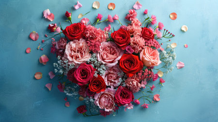 Floral Heart Masterpiece - Red and Pink Flowers Creating a Romantic Valentine's Day Conceptの素材
