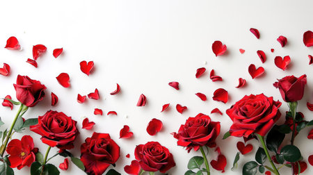 Romantic Classic - White Background with Lush Red Roses, Valentine's Day Conceptの素材