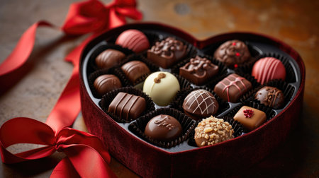 Heart-Shaped Box of Chocolates - Gourmet Treats for Indulgence and Romance, Valentine's Day Conceptの素材