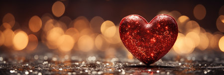 Glittering Red Heart - Captivating Sparkle Against Bokeh Lights, Valentine's Day Conceptの素材