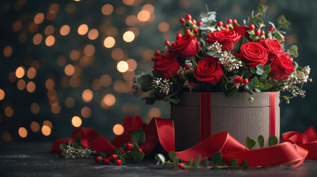 Luxurious Roses in Textured Box - Rich Crimson and Gold for a Valentine's Day Conceptの素材
