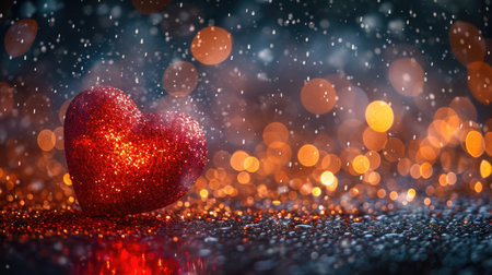 Glittering Red Heart - Captivating Sparkle Against Bokeh Lights, Valentine's Day Conceptの素材