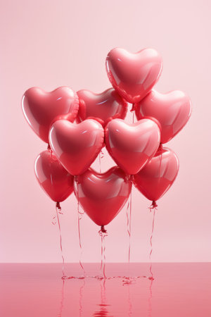 Floating Hearts Romance - Red Balloons and Soft Pink Backdrop for Valentine's Day Conceptの素材