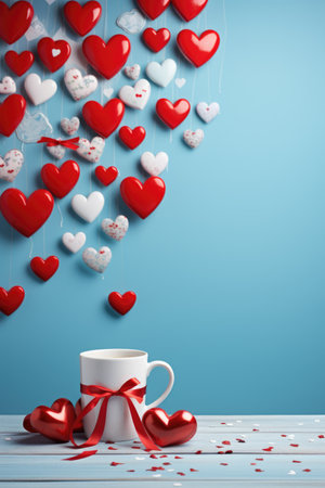 Playful Coffee Break - Colorful Valentine's Composition with Gifts and Mug for Valentine's Day Conceptの素材