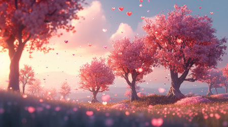 Enchanted Heart Forest - Magical Pink and Red Leaves, Valentine's Day Conceptの素材