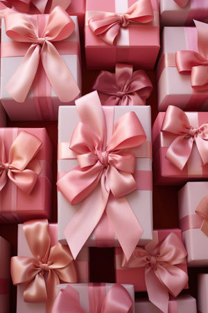Pattern of Love - Neatly Arranged Pink and Red Gift Boxes, Valentine's Day Conceptの素材