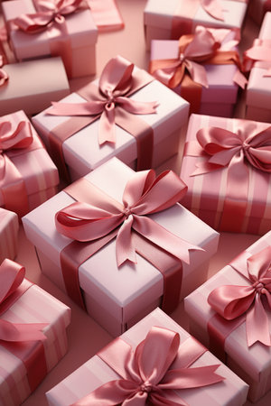 Pattern of Love - Neatly Arranged Pink and Red Gift Boxes, Valentine's Day Conceptの素材