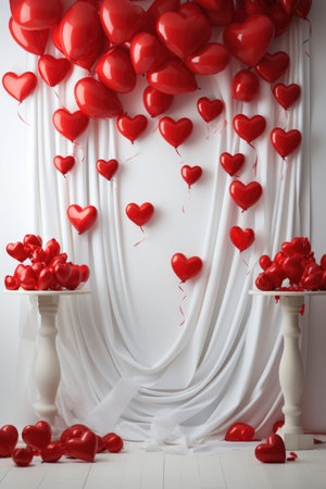 Hearts on White Wood - Glossy Porcelain-like Quality, Valentine's Day Conceptの素材