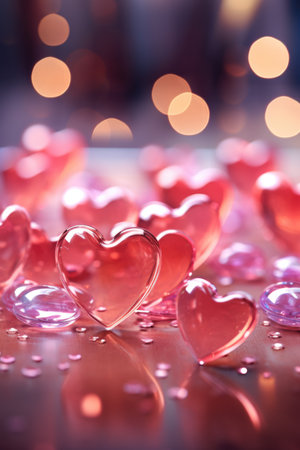 Glossy Hearts and Silky Ribbon - Romantic Pink Shades Scene, Valentine's Day Conceptの素材