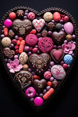 Artisan Heart Candy Assortment - Crafted Chocolate Hearts, Valentine's Day Conceptの素材
