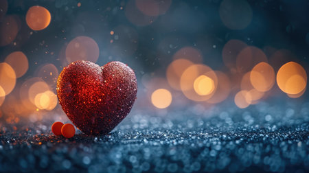 Glittering Red Heart on Textured Surface - Magical Intimate Setting, Valentine's Day Conceptの素材