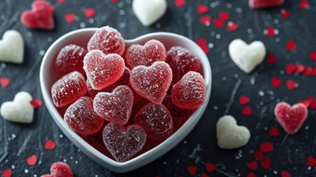 Playful Gummy Candy Arrangement - Heart Bowl with Festive Hearts, Valentine's Day Conceptの素材