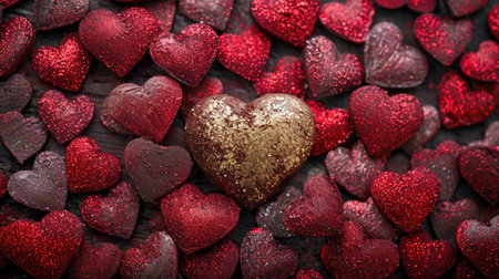Tapestry of Red and Gold Hearts - Luxurious Textured Display, Valentine's Day Conceptの素材