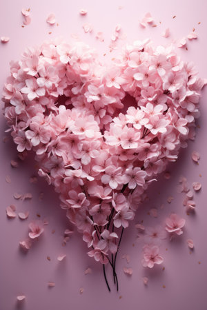 Cherry Blossom Heart - Soft Pink Hue with Blossoms Emerging, Valentine's Day Conceptの素材