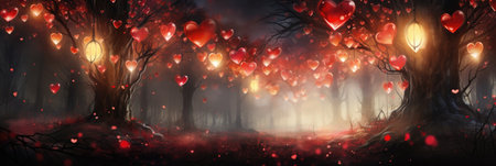 Floating Translucent Hearts - Magical Bokeh-Lit Scene, Valentine's Day Conceptの素材