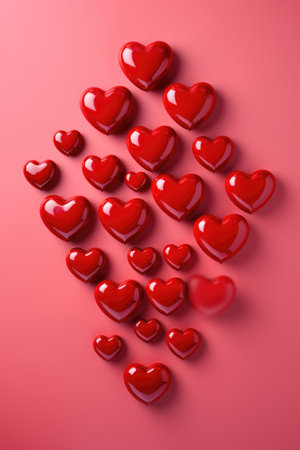 Asymmetric Red Hearts Alignment - Modern Design on Gradient Background, Valentine's Day Conceptの素材