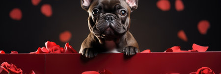 French Bulldog in a Heart Box - Romantic Roses Scene, Valentine's Day Conceptの素材