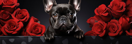 French Bulldog in a Heart Box - Romantic Roses Scene, Valentine's Day Conceptの素材