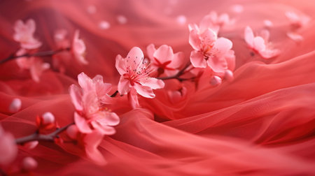 Cherry Blossoms on Translucent Fabric - Dreamlike Glow in Elegant Scene, Valentine's Day Conceptの素材