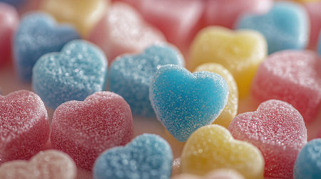 Pastel Heart Candies Assortment - Glossy Finish on Neutral Background, Valentine's Day Conceptの素材