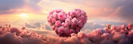 Heart-Shaped Pink Peonies in the Sky - Gentle Romance and Airy Lightness, Valentine's Day Conceptの素材