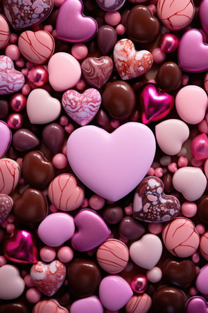 Pastel Heart Candies Assortment - Glossy Finish on Neutral Background, Valentine's Day Conceptの素材