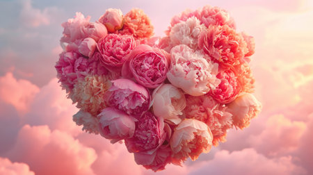 Heart-Shaped Pink Peonies in the Sky - Gentle Romance and Airy Lightness, Valentine's Day Conceptの素材