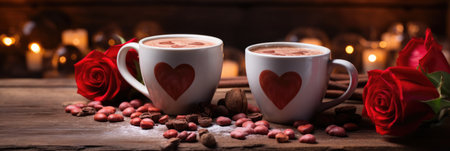 Romantic Coffee Moment - Heart Latte Art with Cozy Ambiance, Valentine's Day Conceptの素材