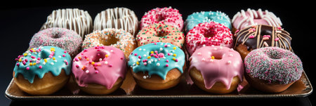 Frosted Donuts with Heart Sprinkles - Sweet Array on Pink Background, Valentine's Day Conceptの素材