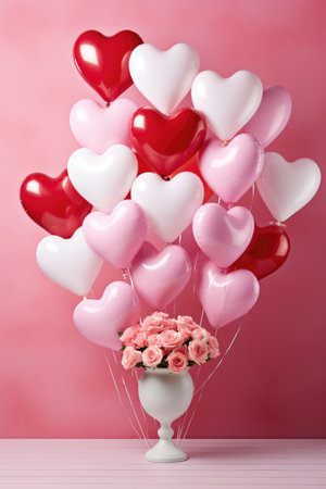 Tumbling Hearts in Red and White - Glossy Sheen on Pink Backdrop, Valentine's Day Conceptの素材