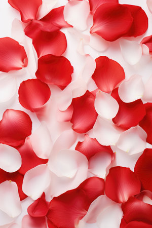 Minimalist Elegance of Red Rose Petals - Velvety Texture on White Background, Valentine's Day Conceptの素材
