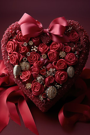 Abundant Heart-Shaped Chocolates - Festive Indulgence on Rich Red Background, Valentine's Day Conceptの素材