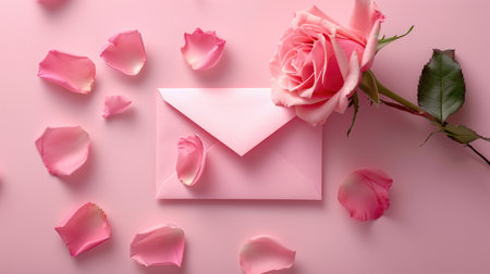 Tender Rose and Pink Envelope - Romantic Correspondence with Natural Beauty, Valentine's Day Conceptの素材