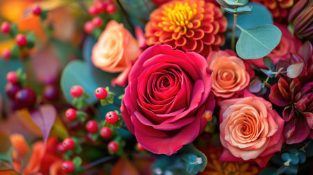 Autumnal Bouquet in Vivid Detail - Natural Beauty with Sharp Focus, Valentine's Day Conceptの素材