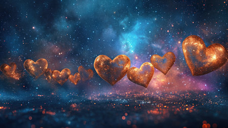 Cosmic Heart Array: Celestial Hearts in Space with Stardust and Light Specks - Valentine's Day Conceptの素材