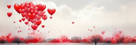Whimsical Red Balloons: Heart-Shaped with Creative Dripping Paint Effect - Valentine's Day Conceptの素材