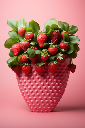 Succulent Strawberry Heart: Fresh Berries in Heart-Shaped Container - Valentine's Day Conceptの素材