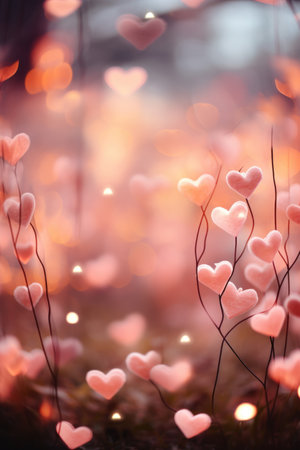 Romantic Pink Heart Landscape: Warm Peachy-Pink Background with Soft Bokeh - Valentine's Day Conceptの素材