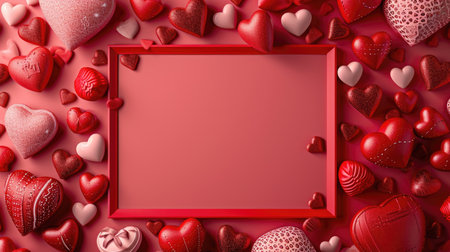 Valentine's Assorted Heart Frame: Red and Pink Hearts on Monochromatic Background - Valentine's Day Conceptの素材