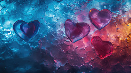 Underwater Hearts: Blue and Red Hues in Dreamy Liquid Environment - Valentine's Day Conceptの素材