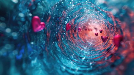 Underwater Hearts: Blue and Red Hues in Dreamy Liquid Environment - Valentine's Day Conceptの素材
