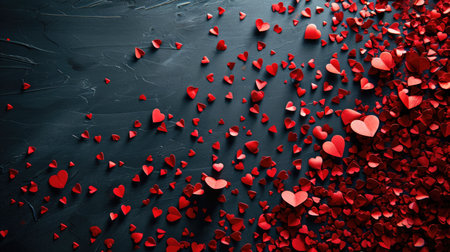 Red Hearts Overflow on Dark Canvas: Three-Dimensional Array on Black Background - Valentine's Day Conceptの素材